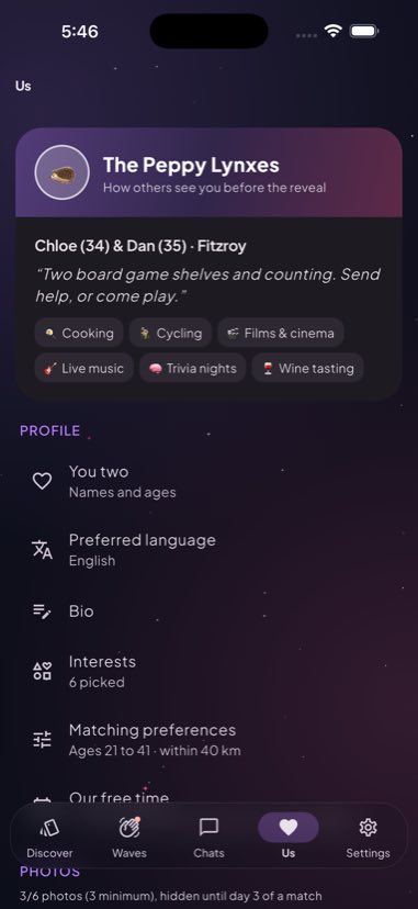 The profile screen in couples mode