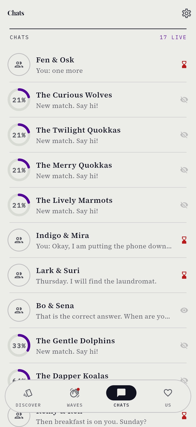The chat list in couples mode
