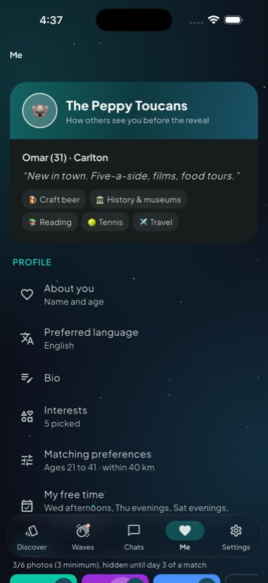 The profile screen in friends mode