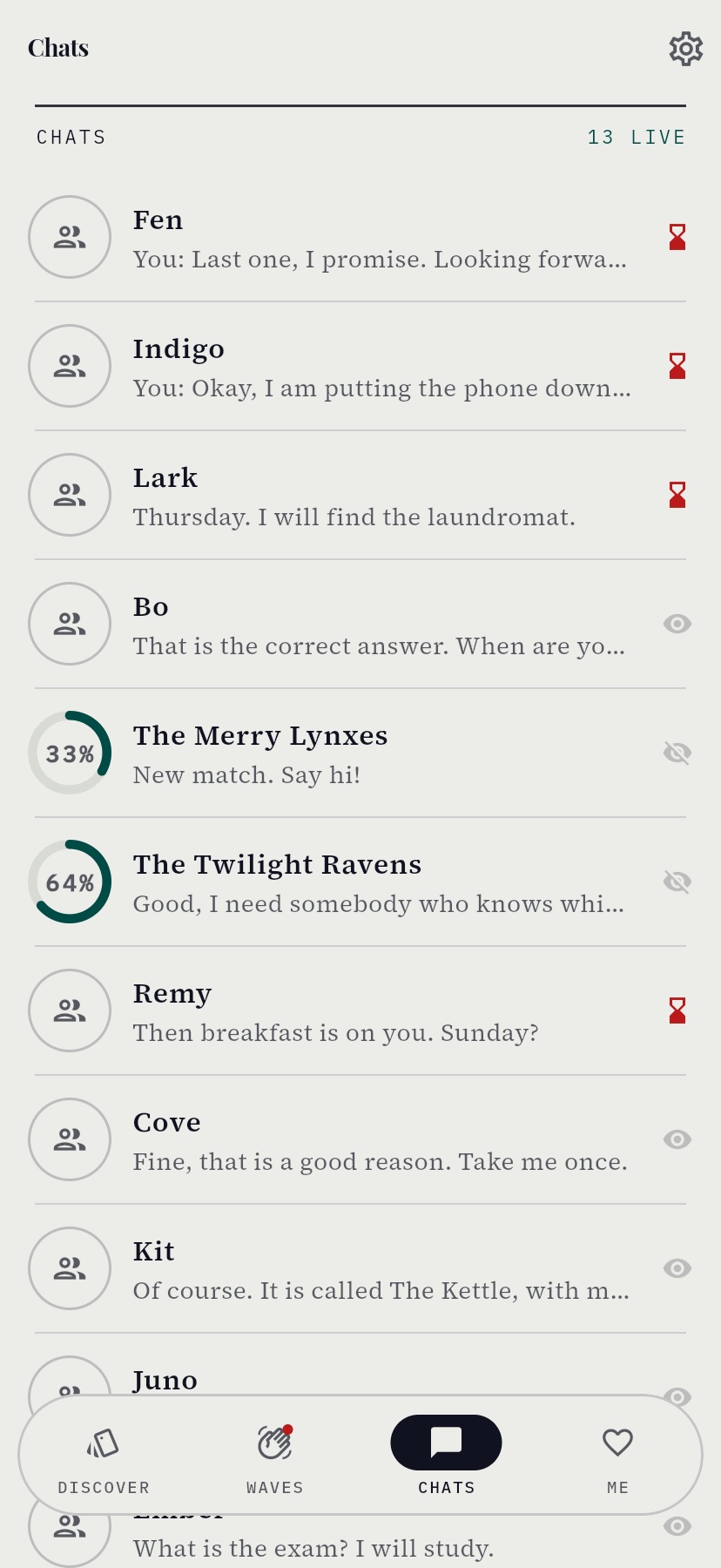 The chat list in friends mode